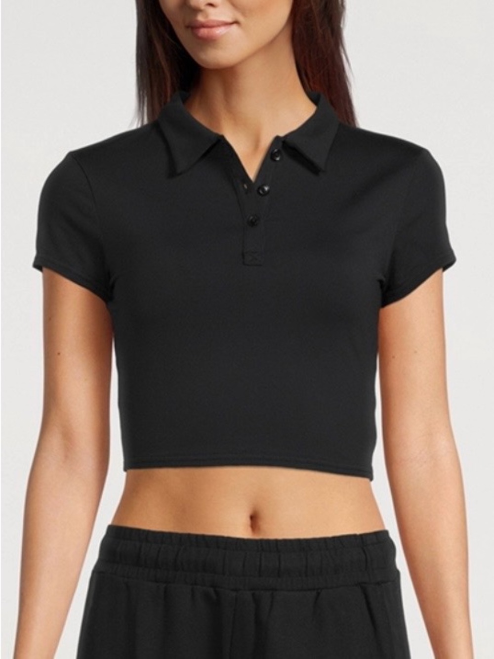 NWOT ALO YOGA Choice Cropped Short Sleeve Polo Shirt, Black